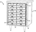 Lottery ticket bin with pull-out drawer and ticket guide configuration