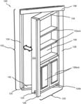 Concealed door assembly having hingedly-affixed exterior shelving and components