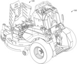 Grounds maintenance vehicle with flip-up implement drive cover